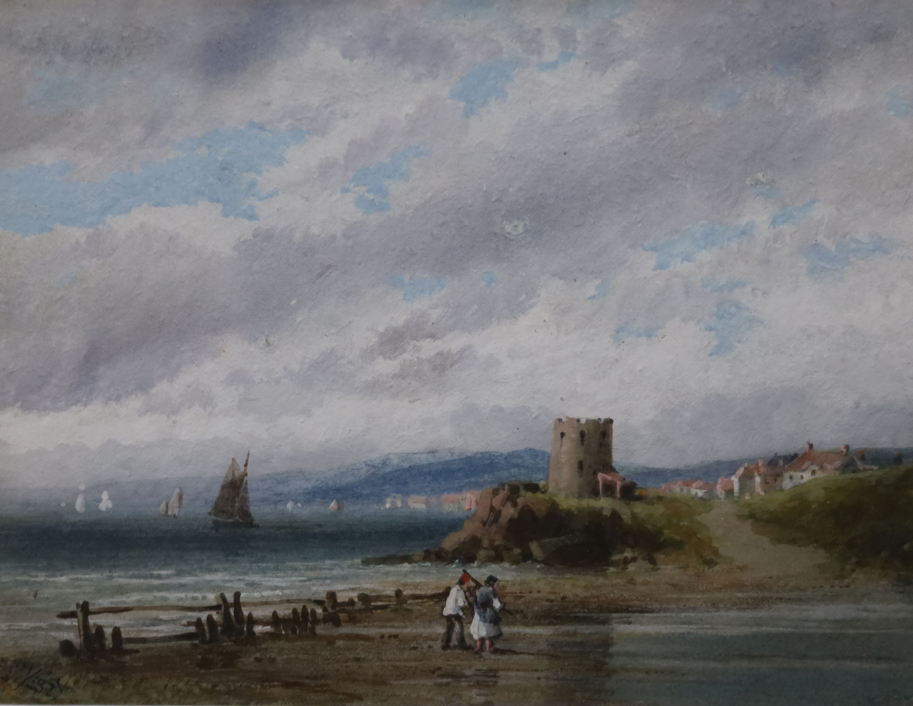 19th century English School, goauche and watercolour, St. Aubyn's Bay, Jersey, indistinctly signed, 21 x 28cm